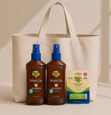 Beach Tote Bag + 2 FREE Banana Boat Deep Tanning Spray Oil SPF 4 + FREE SPF 45 L
