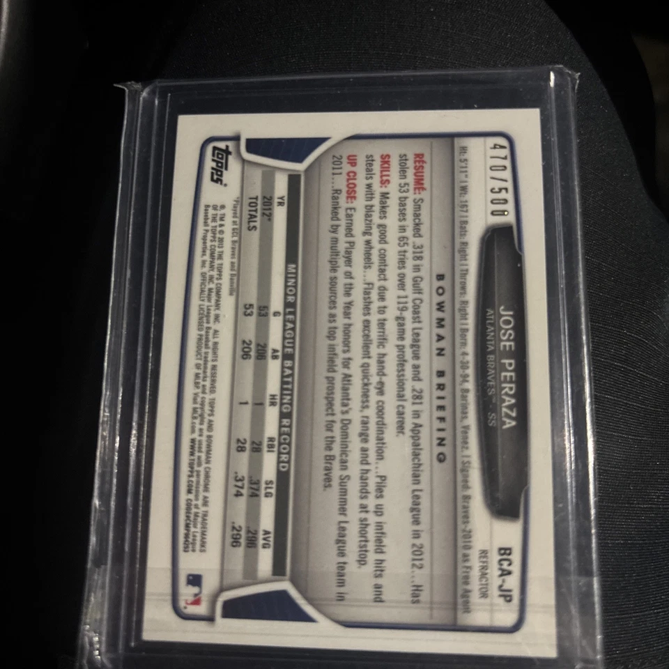 2013 Bowman Chrome Jose Peraza #BCA-JP Prospects Autographs Prospects Refractors - Image 2 of 2