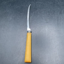 Henry’s Filet Knife Serrated 5" Curved Blade Yellow Bakelite Handle Vintage 60s