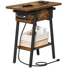 End Table with Charging Station, Flip Top Side Table with USB Ports and Outle...