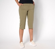 Denim Co. Regular Duo Stretch Skimmer Pants with Pockets Med Olive Green L New