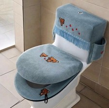 3pcs Toilet Seat Cover Set Zippered Cute Animal Embroidered Soft Fleece Toilet 3pcs Toilet Seat Cover Set Zippered Cute Animal Embroidered Soft Fleece Toilet