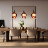 Pendelleuchte Esstischlampe HäNgelampe Glas Wohnzimmerlampe Rot 3 Flammig 120 Cm