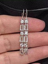 8 CT Emerald Cut Cubic Zirconia Long Drop Dangle Earrings 14K White Gold Plated