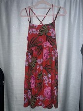 Old Navy Red Floral Tropical Square Neck Midi Sundress Spaghetti Strap Size S