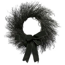 My Texas House Halloween Black Twig Wreath with Bow, 24"