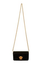 Versace Women's Black Strass Gold Medusa Mini Shoulder Bag Wallet On Chain