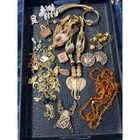 Vintage Costume Jewelry Lot Elephant Scarf Necklace Amber Beads Longaberger Pin