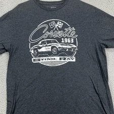 Corvette Sting Ray 1963 Mens Adult T-Shirt Large Gray Crewneck Tee Hybrid Gm