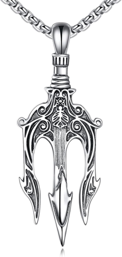Trident Poseidon Necklace 925 Sterling Silver Men Pendant Jewelry Gifts for Dad - Picture 2 of 6