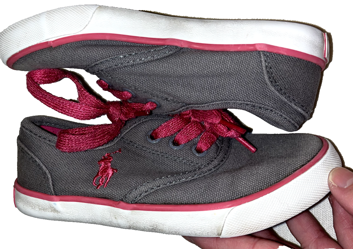 PONY POLO RALPH LAUREN Ragazze Grigio Rosa Caldo Sneakers Scarpe Tennis Stringate TG 11