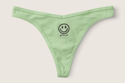 Victoria's Secret PINK Sexy Thong String V-Cut  Jade w/Happy Face M L XL XXL NWT