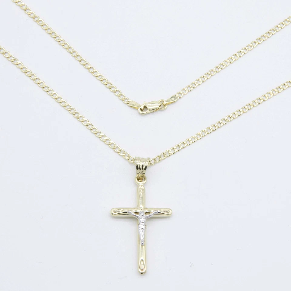 Collar Colgante Crucifijo Cruz Jesús 1 1/2" Oro Blanco Amarillo 10K Real Foto 4 de 4
