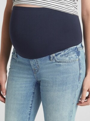 GAP 1969 Maternity Full Panel Crop Kick Medium Wash Capri