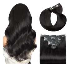 Clip in Hair Extensions Real Human Hair 18 Inch 120g 7pcs (Natural Black)