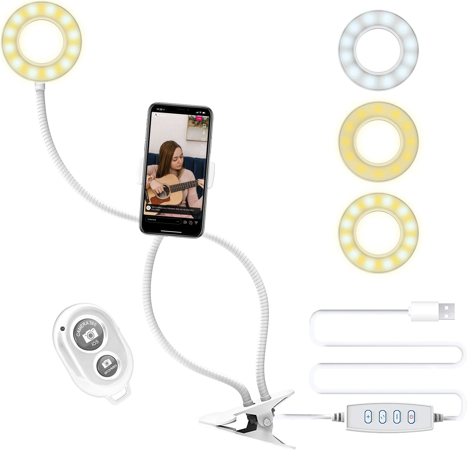 Clip On Desk Lamp LED Flexible Arm USB Dimmable Study Reading Table Night Light