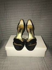 Caparros Prom Black Rhinestone Slingback 3.5" Heels Formal Shoes Sandal Size 10