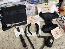 Wild One Dog Harness Leash Collar Poop Bag Treat Bag Matching Small Black      
