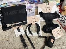 Wild One Dog Harness Leash Collar Poop Bag Treat Bag Matching Small Black 💋🐱‍