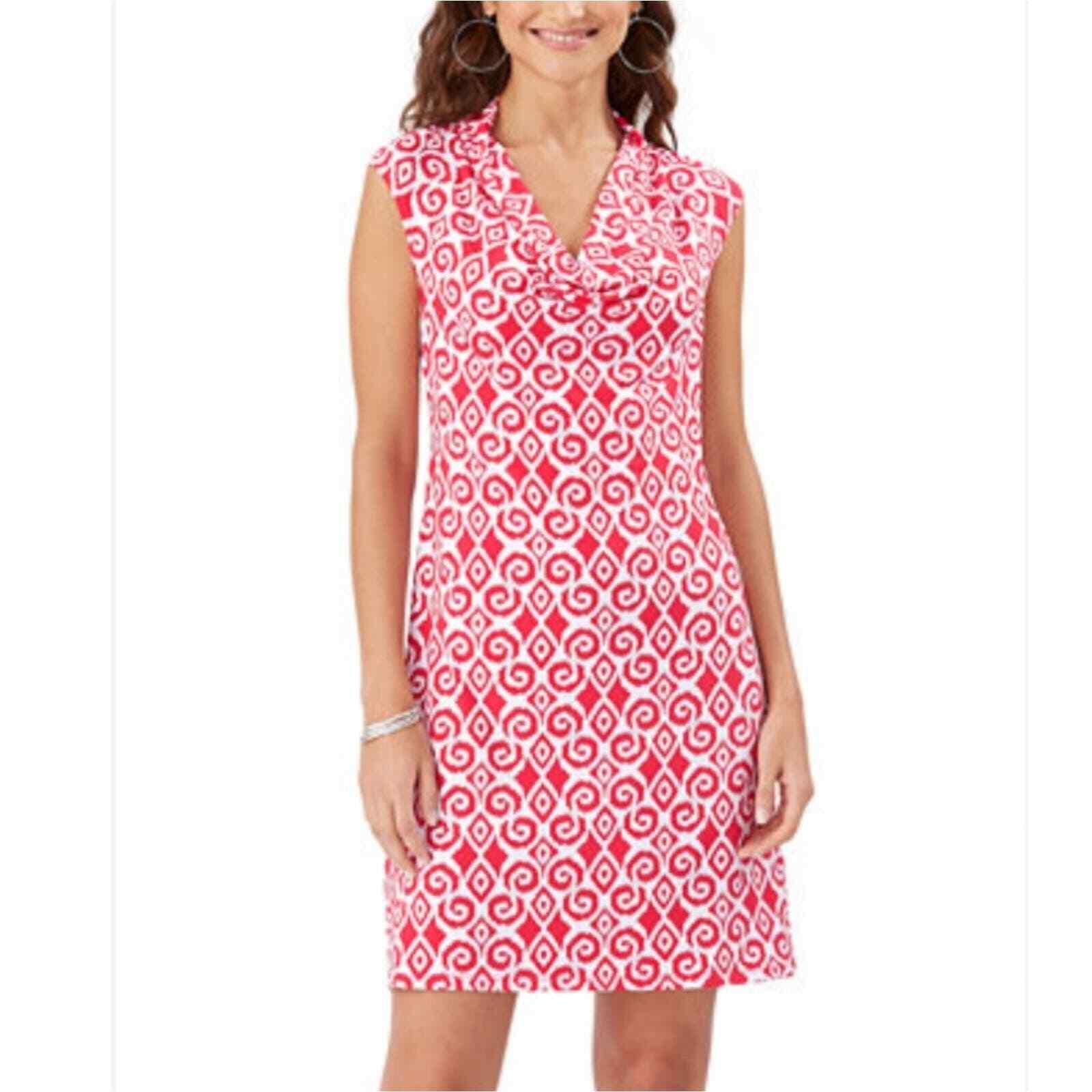 Tommy Bahama Bimini Printed Cowlneck Sleeveless Shift Dress Red White Small