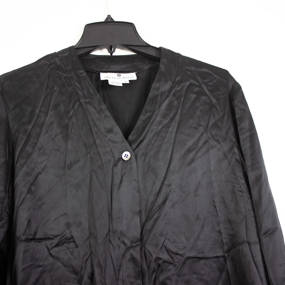 Camisa de salón vintage Saks Fifth Avenue para mujer 100 % seda para dormir S negra de gran tamaño Foto 2 de 4