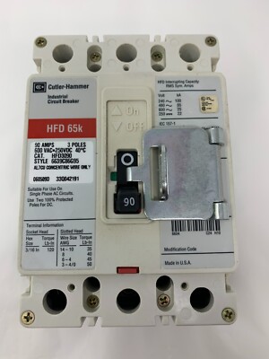 Eaton Cutler-Hammer HFD3090 90A 600VAC 250VDC 3P Molded Case Circuit Breaker