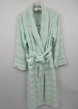 Spa Essentials Seafoam Robe Women's Size Small Green Cotton Turkish Tie Waist