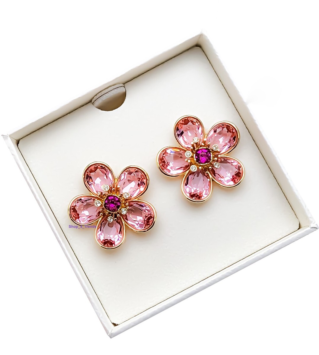 New Women's SWAROVSKI 5656635 Gold Pink Flower Crystal