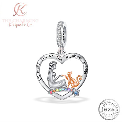 Cat I'll Meet You at the Rainbow Charm 925 Sterlingsilber - Gedenkgeschenk
