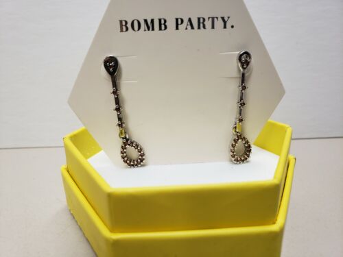 Ring Bomb Party “Linked In Love” Earrings Brown Cubic Zircon~Rhodium Plated  - 第 1/5 張圖片