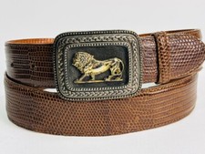 Genuine Lizard Lyn Gaylord Belt 34  .925 Sterling Silver Belt Buckle