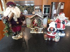 CHRISTMAS Lot Of 4 Vintage Santa Claus Figurines MIXED MATERIALS Ex cond