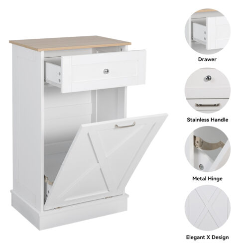 ELECWISH Kitchen Storage Tilt Out Trash Can Cabinet dual purpose with Drawers - Picture 4 of 13