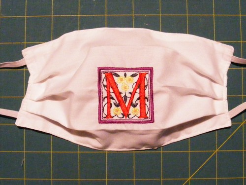 Handmade Reusable Face Mask - Adult One Size - MONOGRAMMED "M" on White - Imagen 2 de 3