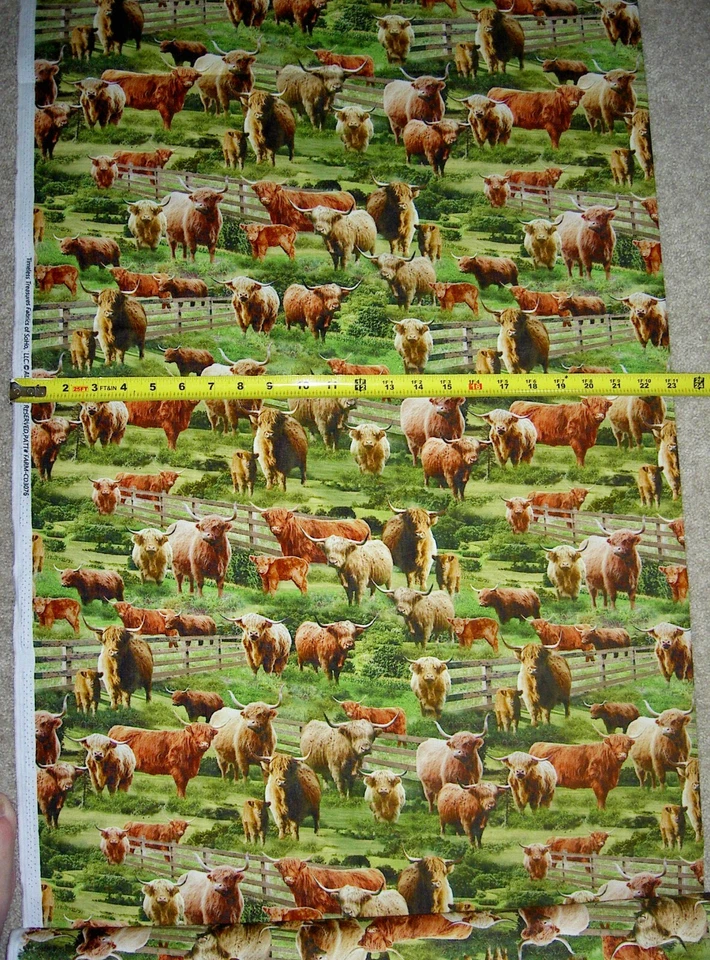 Vacas Vaca Granja Terneros Highlands 3076 Tela de algodón duradera atemporal 55" FINAL Foto 2 de 2