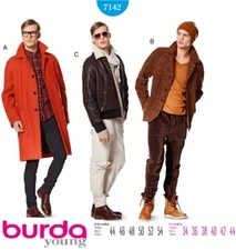 Burda 7142 Men's Trench Coat, Bomber Jacket, Sportcoat Sewing Pattern Size 34-44