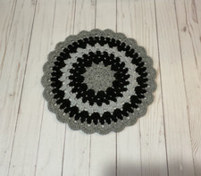 Crochet Granny Square Round-Table Top Placemat- Handmade-Shades of Grey
