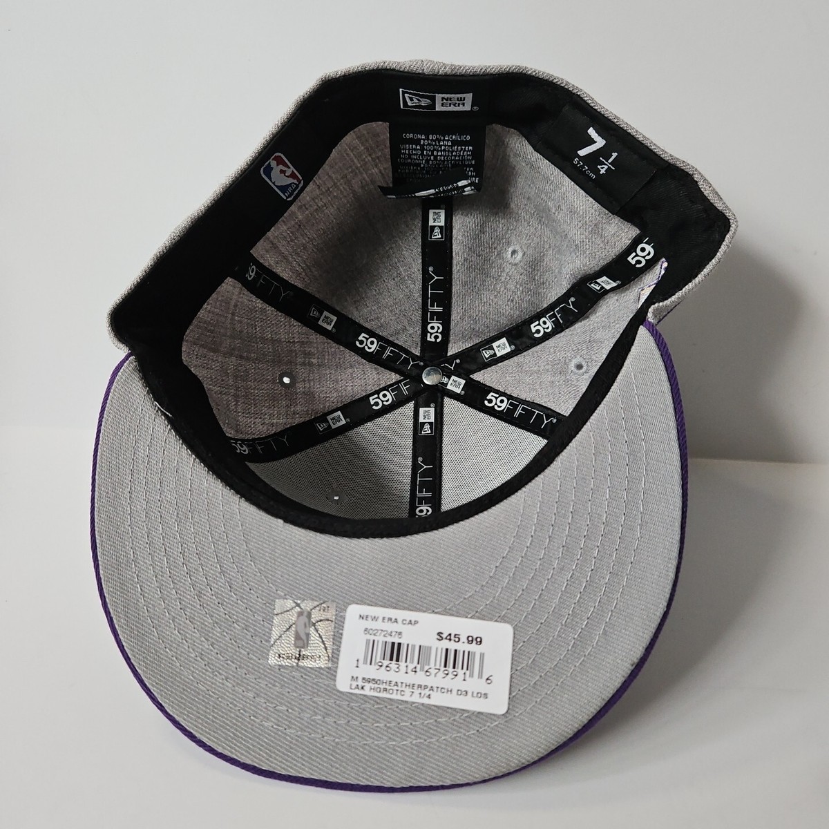 New Era Los Angeles Lakers Hat 7 1/4 Gray Purple Brim Cap 59Fifty