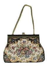 Vintage Tapestry Embroidery Clutch With Chain Evening Bag Purse Dressy, VG Cond.
