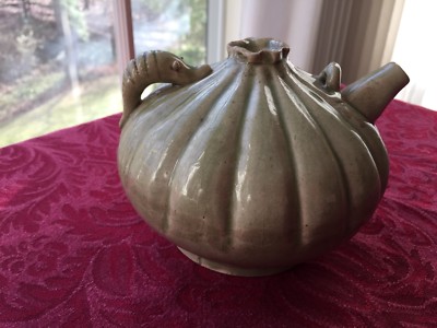 CHINESE or Asian pottery ewer with  worm handle