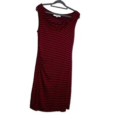 LOFT Ann Taylor Bodycon Ruched Side Dress Tencel Blend Red Navy Stripe Medium