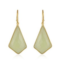 Designer Handmade Gold Plated 925 Silver Green Chalcedony Gemstone Earrings