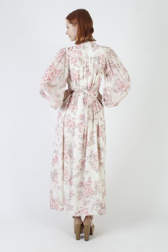 Vtg 70s Romantic Dusty Rose Oversized Poet Puff Slv Prairiecore Boho Maxi Dress - 第 6/7 張圖片