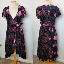 Lulus NEW Size S Chic Status Floral Velvet Burnout Wrap Midi Dress Wedding Fall