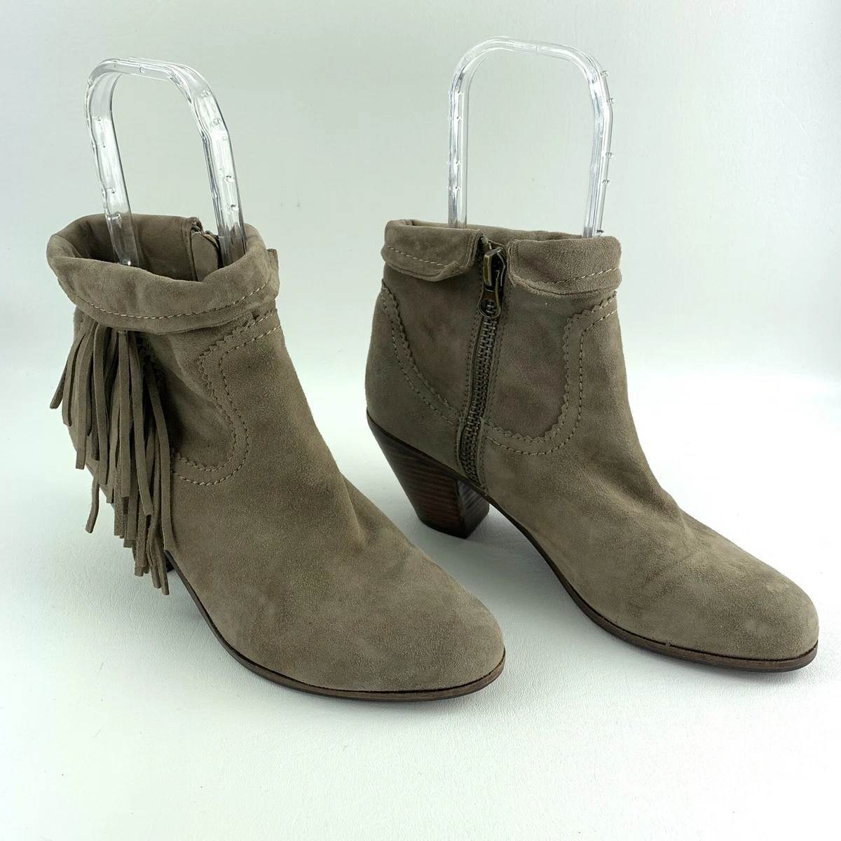 Sam Edelman Louie Womens Size 9.5 M Beige Fringe Suede Ankle Boots Booties