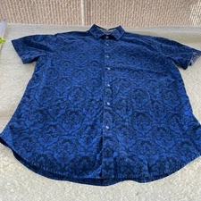 Robert Graham Shirt Button Up Floral Blue Pattern Short Sleeve Large Classic Fit