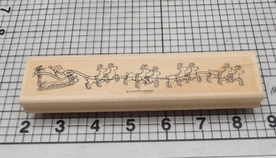 1997 Stampin Up Reindeer Flight Santa Sleigh Christmas Rubber Stamp Wood Mounted