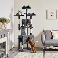 XL Cat Tree, 72in Multi-Level Cat Tower with 2 Cozy Caves, 3 Soft Perches, Scrat