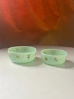 RARE Vintage 1940s Woo-Jin Jadeite Green Milk Glass, Floral Fruit Bowls S/2