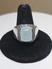 VTG Estate Men's Ring 925 Sterling Silver Aqua Chalcedony Statement Size 11